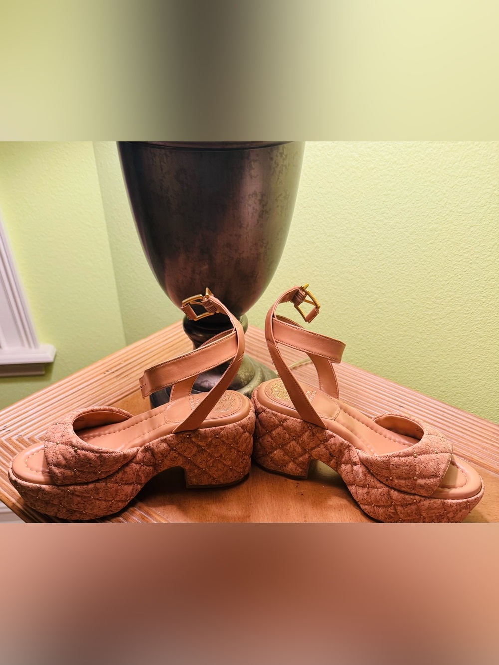 Quilted Cork Platform Sandals - Tan - Picture 3 of 6